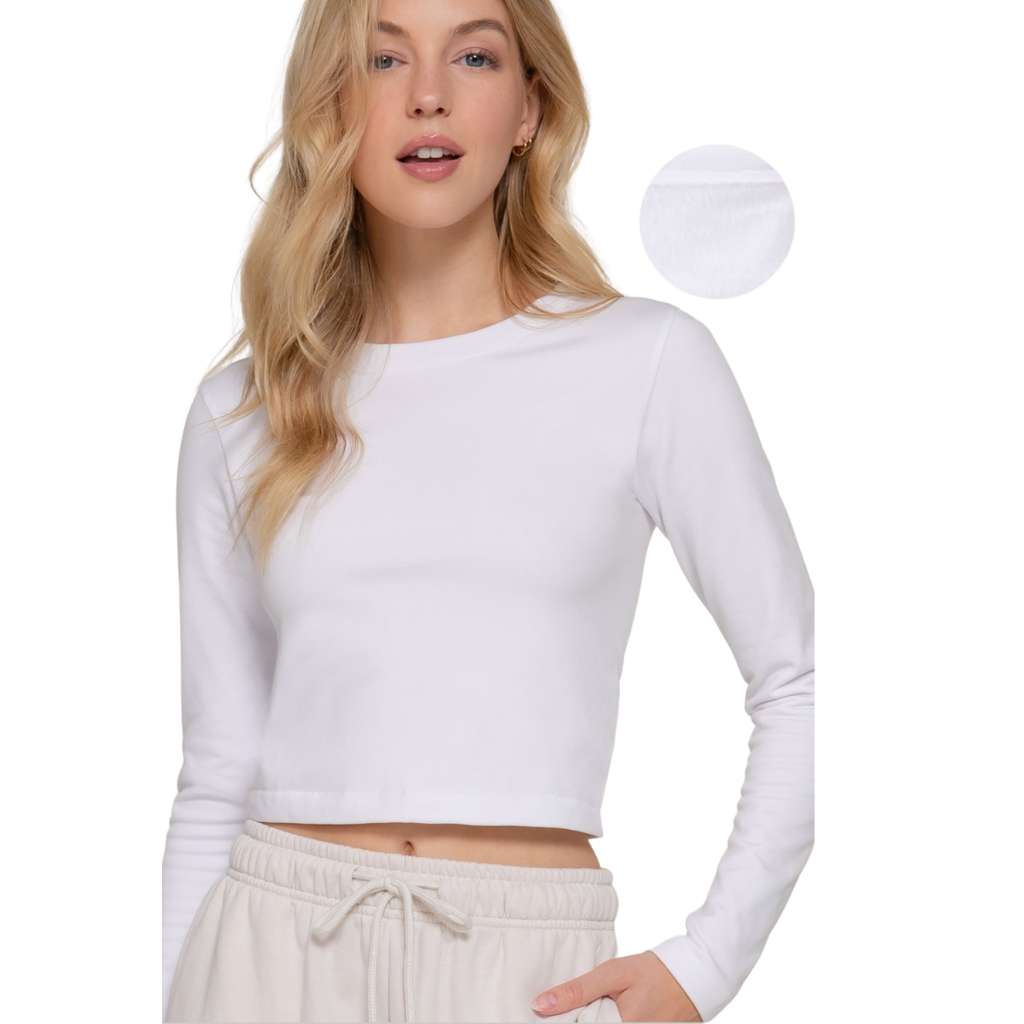 Cozy Inner Fur Seamless Crop Top - Women Long Sleeve Crop Top