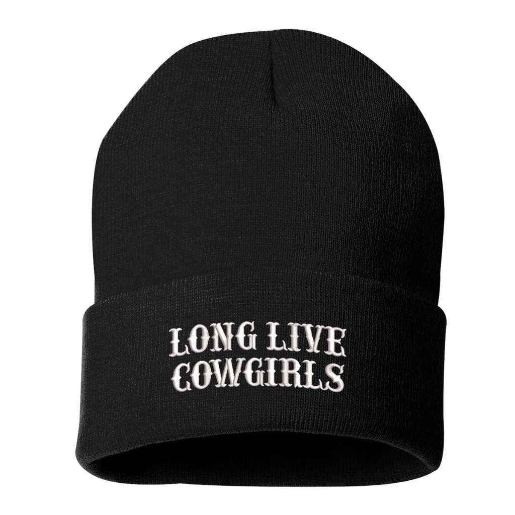 Black beanie embroidered with the phrase long live cowgirls-DSY Lifestyle