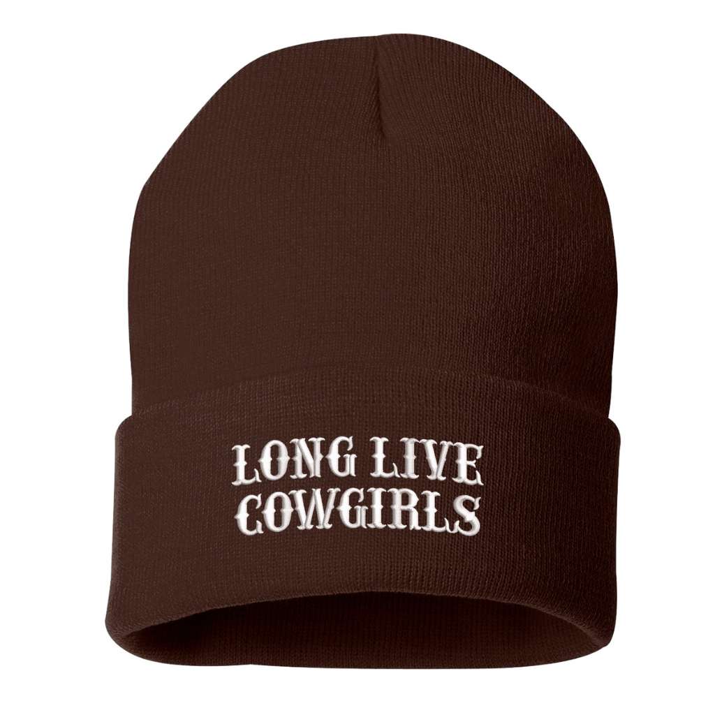 Brown beanie embroidered with the phrase long live cowgirls-DSY Lifestyle
