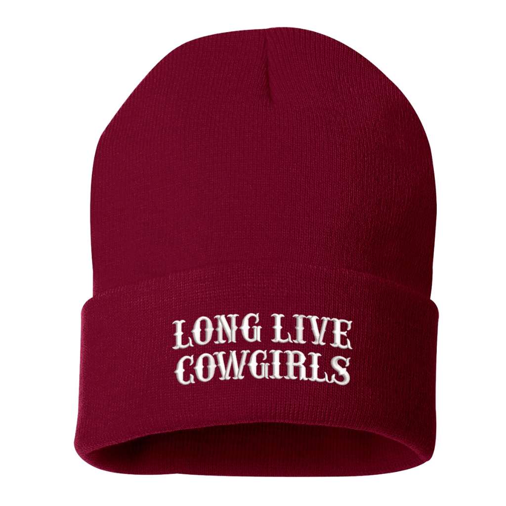 Burgundy beanie embroidered with the phrase long live cowgirls-DSY Lifestyle
