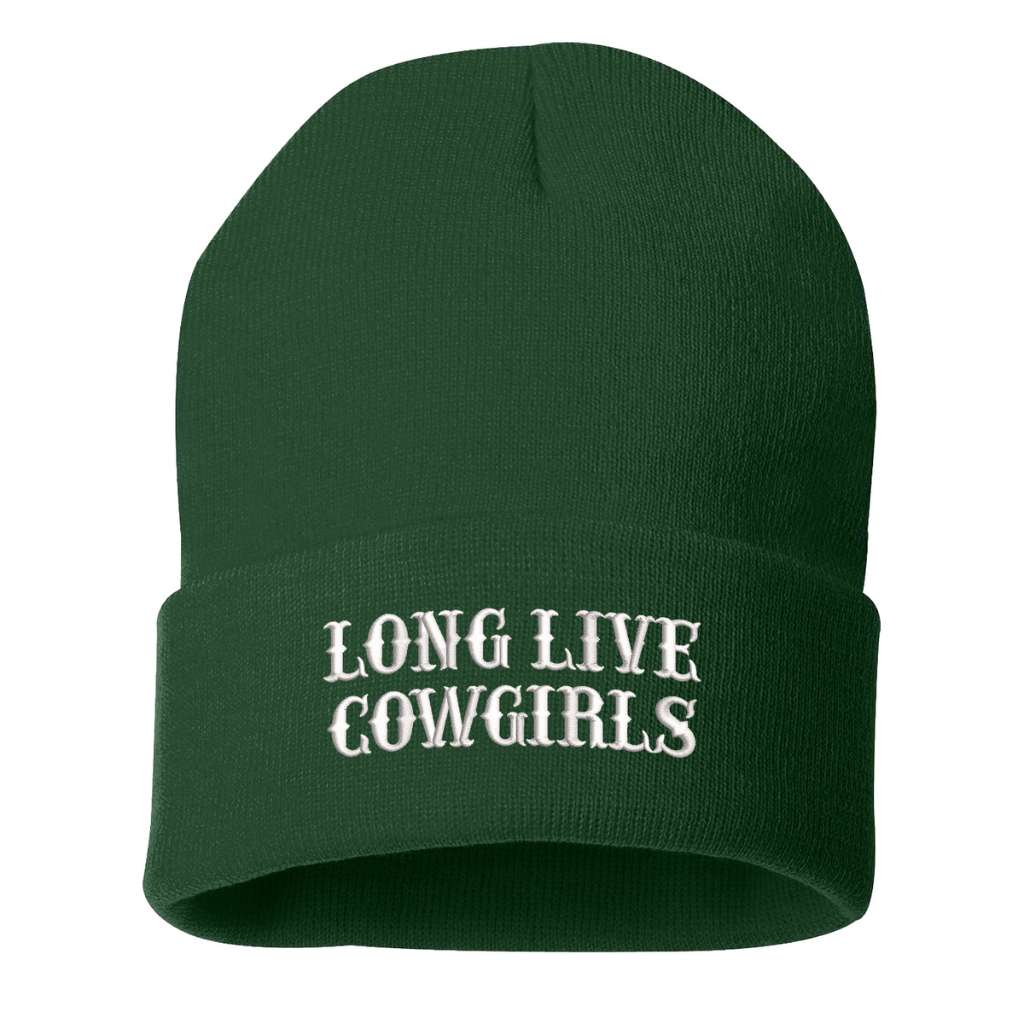 Forest Green beanie embroidered with the phrase long live cowgirls-DSY Lifestyle