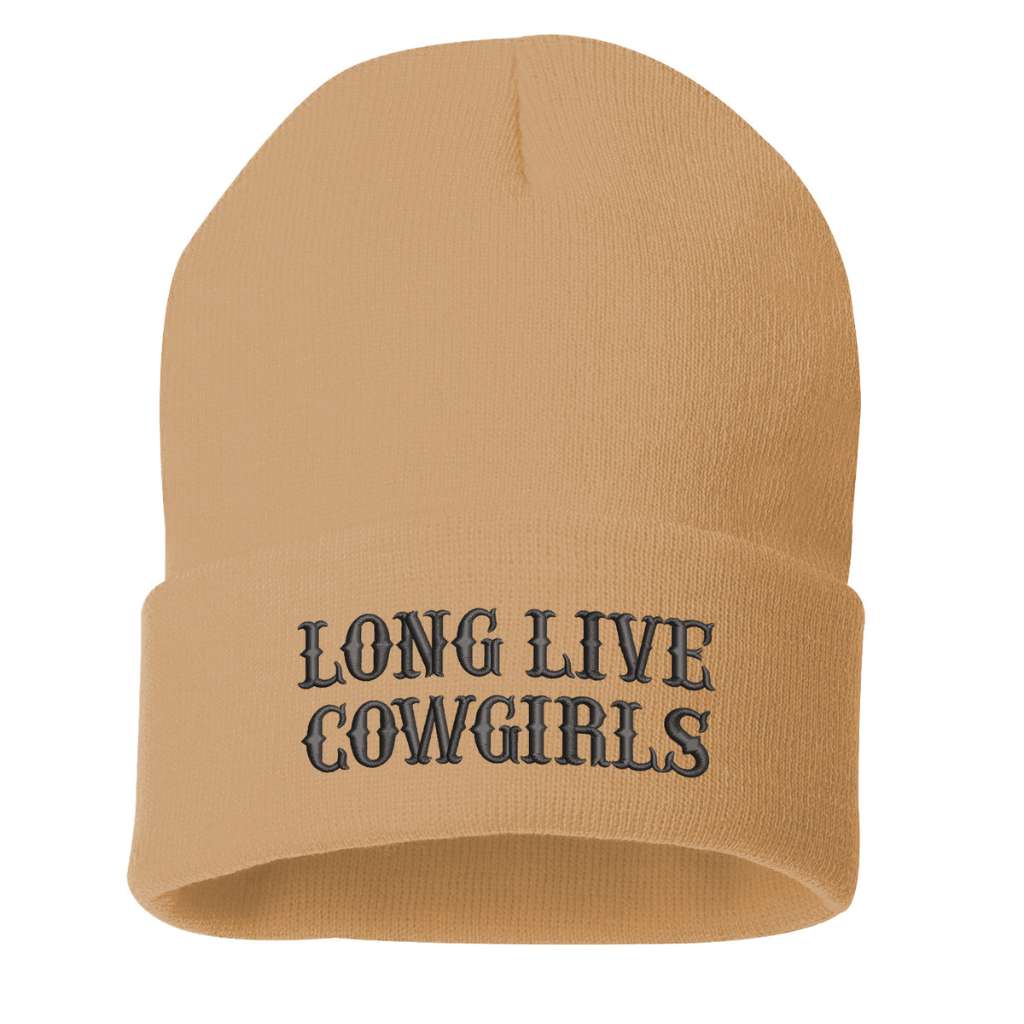Khaki beanie embroidered with the phrase long live cowgirls-DSY Lifestyle