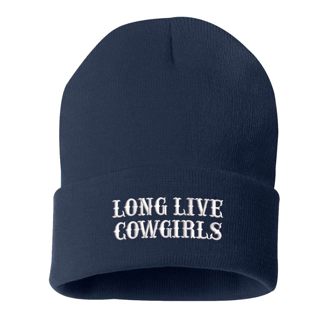 Navy beanie embroidered with the phrase long live cowgirls-DSY Lifestyle
