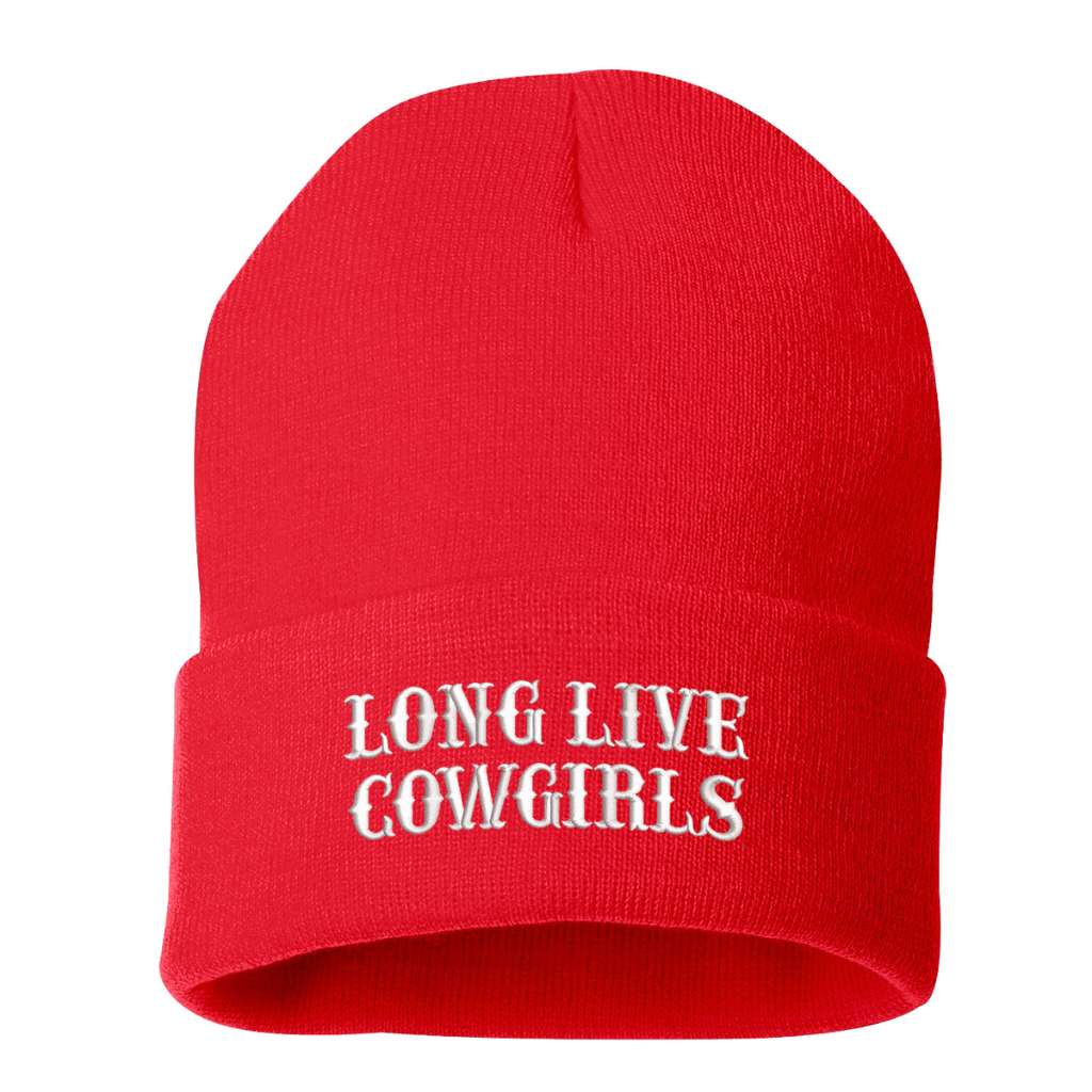 Red beanie embroidered with the phrase long live cowgirls-DSY Lifestyle