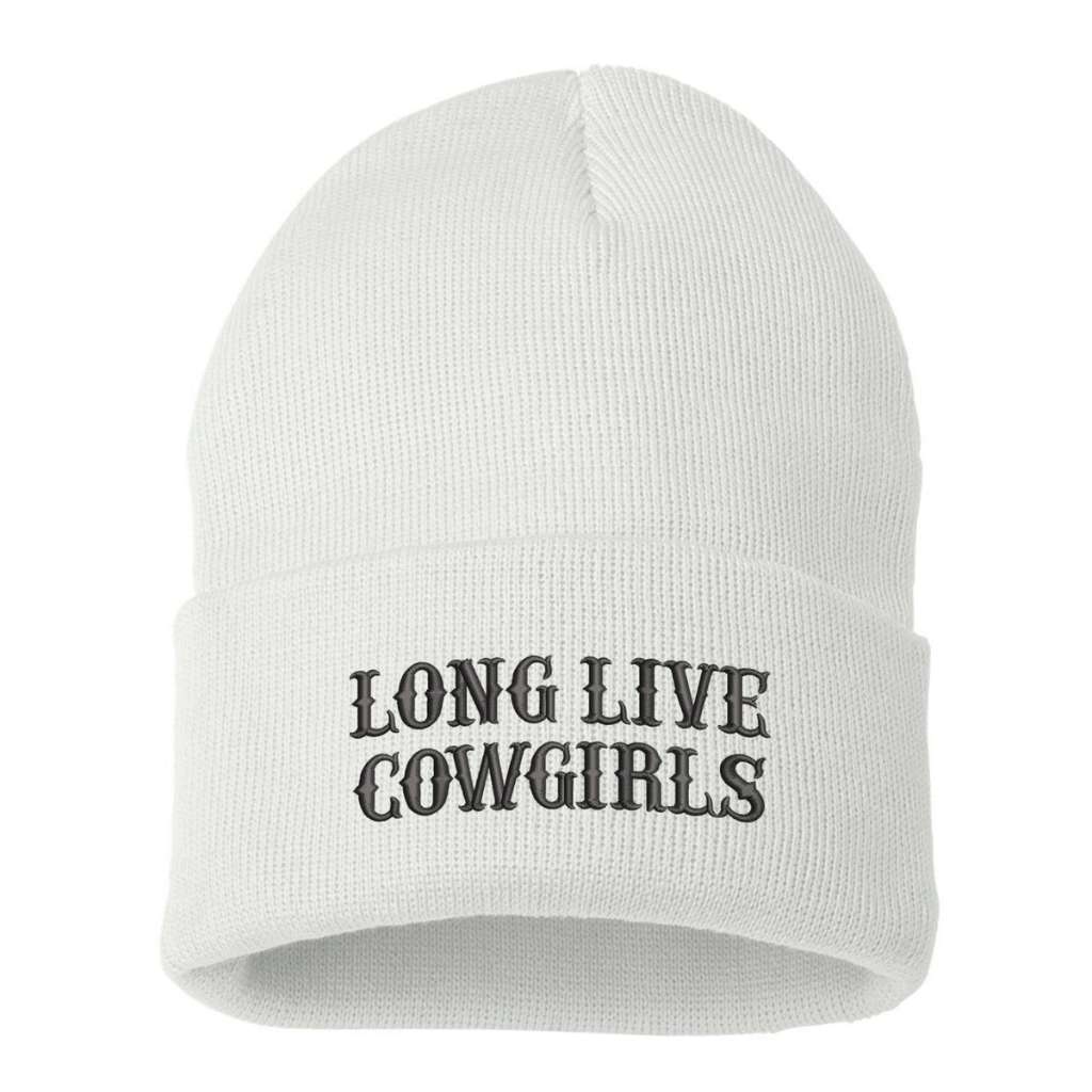White beanie embroidered with the phrase long live cowgirls-DSY Lifestyle