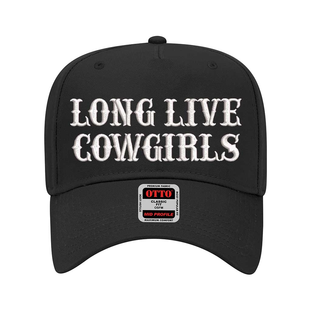 5 panel Black baseball hat embroidered with the phrase Long Live Cowgirls -DSY Lifestyle