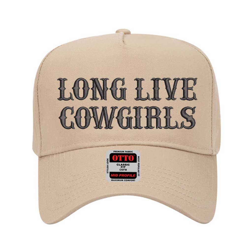 5 panel Khaki baseball hat embroidered with the phrase Long Live Cowgirls -DSY Lifestyle