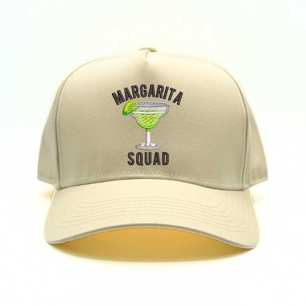 Natural baseball hat with natural colored bill and margarita squad embroidered in natural embroidery-DSY Lifestyle