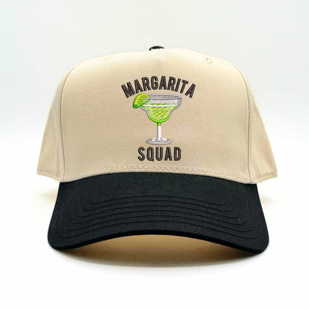 Natural baseball hat with black colored bill and margarita squad embroidered in black embroidery-DSY Lifestyle