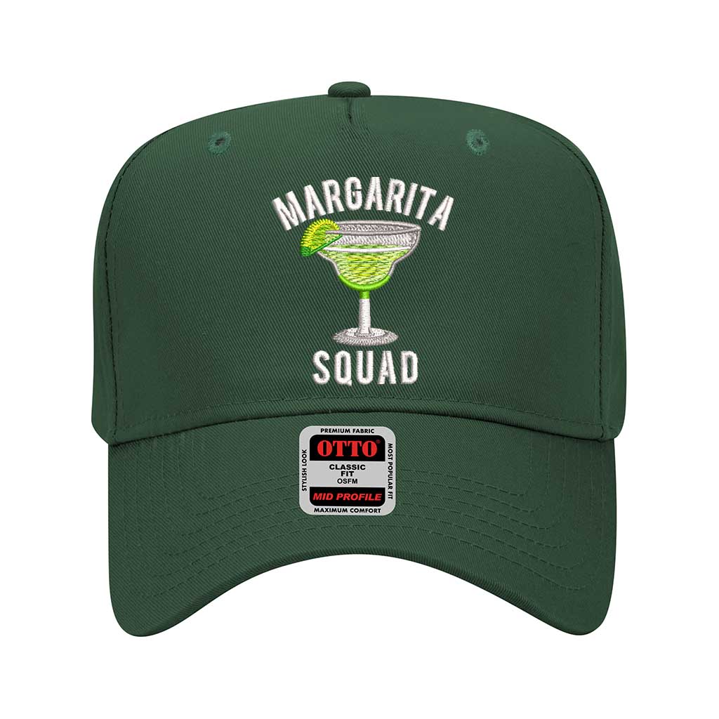 Forest Green solid 5 panel baseball hat embroidered with the phrase margarita squad-DSY Lifestyle