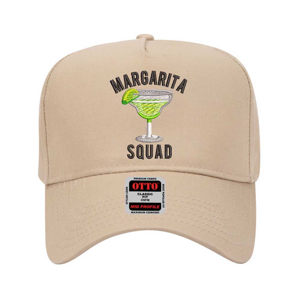 Khaki solid 5 panel baseball hat embroidered with the phrase margarita squad-DSY Lifestyle