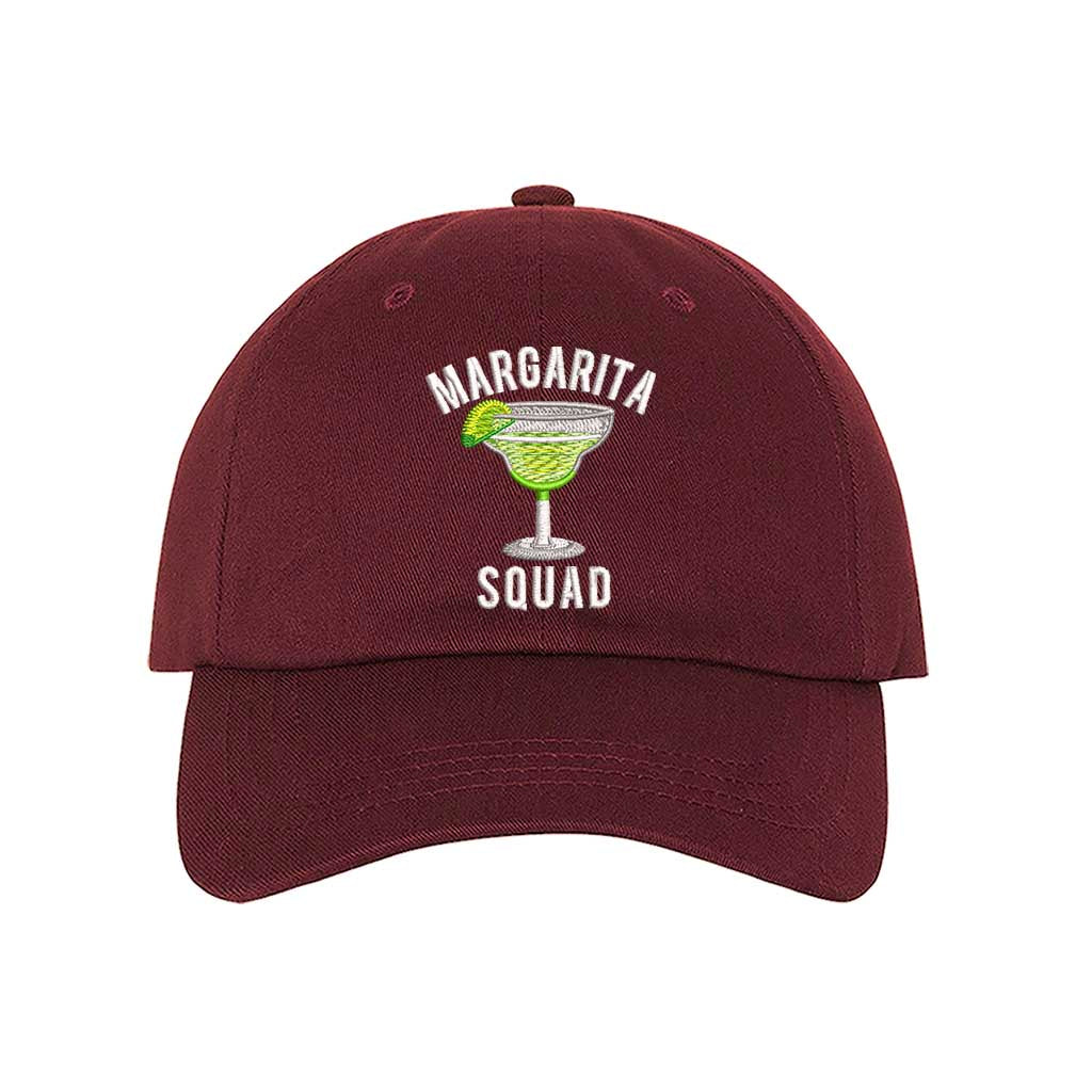 Burgundy baseball hat embroidered with the phrase margarita squad-DSY Lifestyle