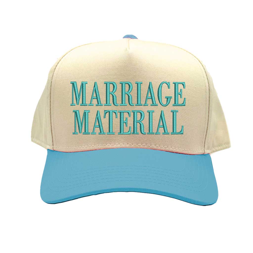 Natural Aqua Marriage Material Embroidered Baseball Hat – 5-Panel Two-Tone Vintage Cap. - DSY Lifestyle