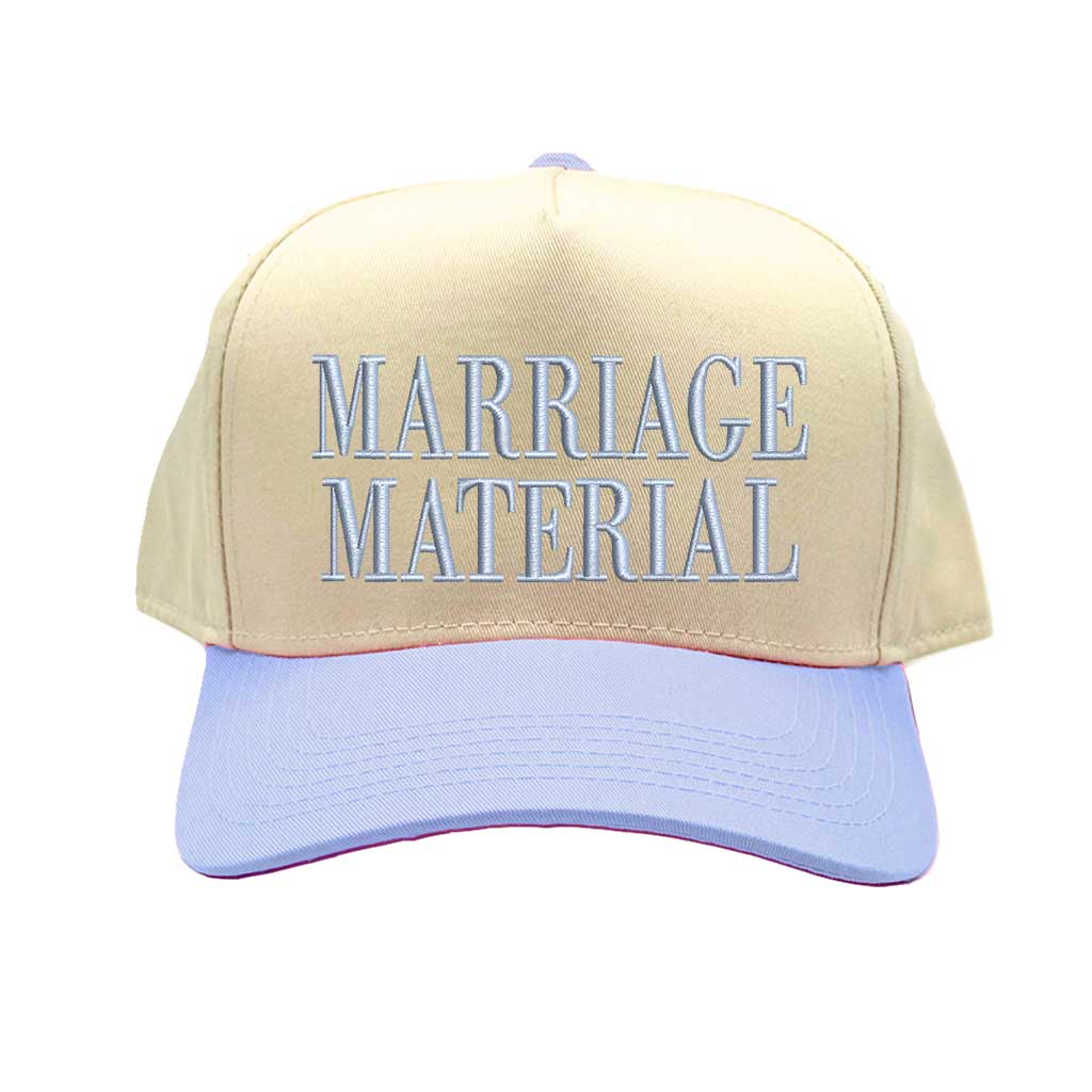 Natural Sky Blue Marriage Material Embroidered Baseball Hat – 5-Panel Two-Tone Vintage Cap. - DSY Lifestyle