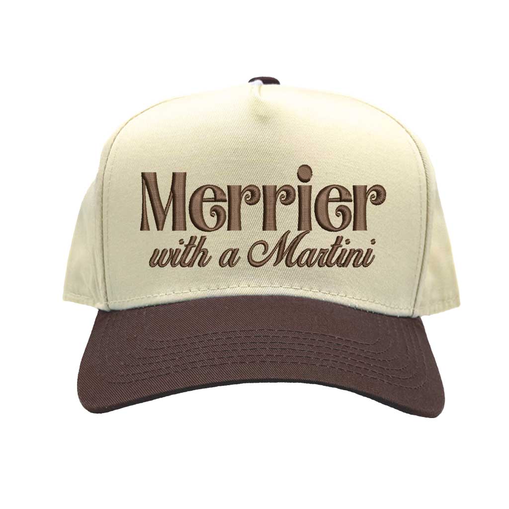 Natural Brown Merrier With A Martini Two Tone 5-Panel Embroidered Baseball Hat featuring playful martini embroidery and adjustable snapback closure – DSY Lifestyle
