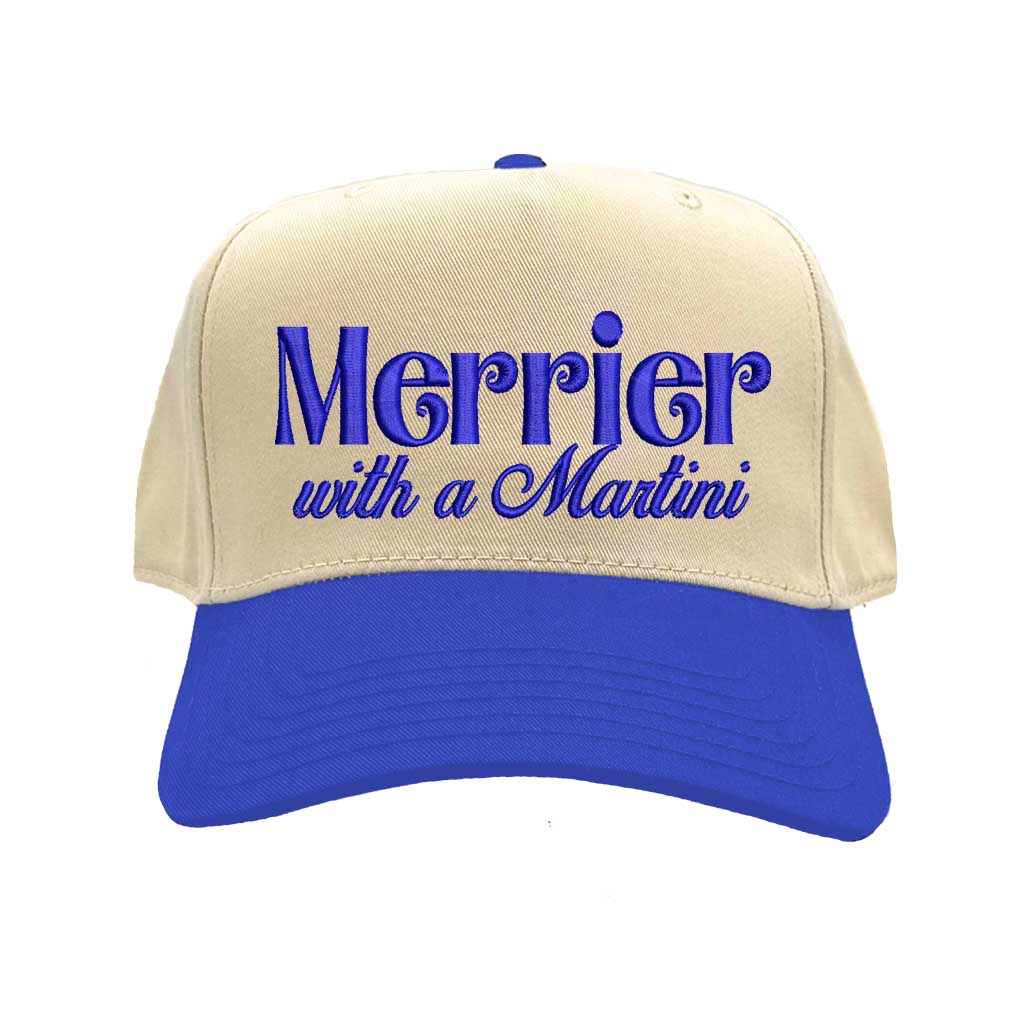 Natural Royal Blue Merrier With A Martini Two Tone 5-Panel Embroidered Baseball Hat featuring playful martini embroidery and adjustable snapback closure – DSY Lifestyle
