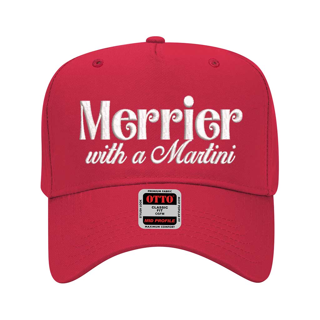 Merrier With A Martini Solid Red 5-Panel Embroidered Baseball Hat featuring playful martini embroidery and adjustable snapback closure – DSY Lifestyle
