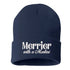 Navy Blue Merrier With A Martini Christmas Embroidered Beanie Cap featuring playful holiday martini embroidery on a cozy winter knit hat – DSY Lifestyle
