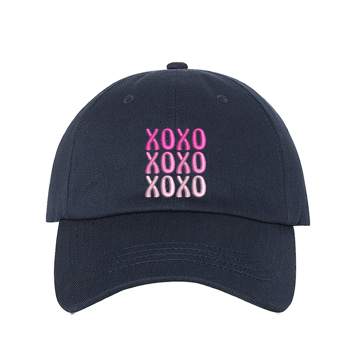 Navy Blue XOXO Baseball Hat, a trendy and sweet embroidered accessory featuring a classic "XOXO" design for Valentine&