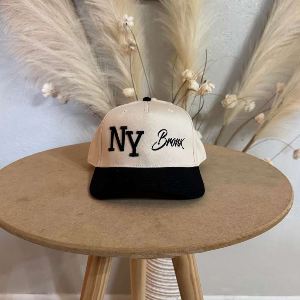 Natural/Black bill NY 3D Bronx 5-Panel Two-Tone Embroidered Baseball Cap with bold streetwear design - DSY Lifestyle