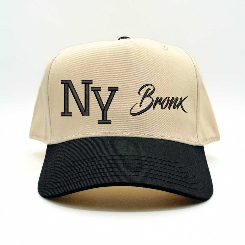 Natural/Black bill NY 3D Bronx 5-Panel Two-Tone Embroidered Baseball Cap with bold streetwear design - DSY Lifestyle
