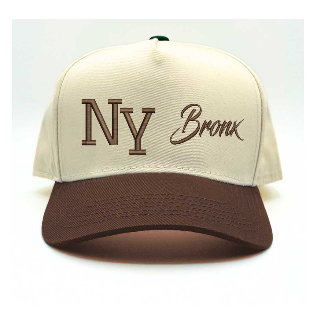 Natural/Brown NY 3D Bronx 5-Panel Two-Tone Embroidered Baseball Cap with bold streetwear design - DSY Lifestyle