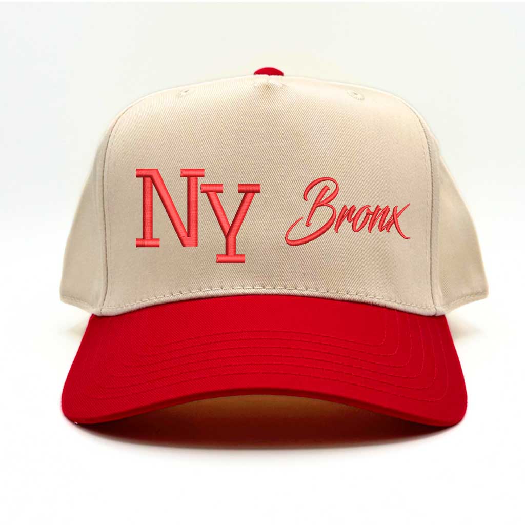 Natural/Red NY 3D Bronx 5-Panel Two-Tone Embroidered Baseball Cap with bold streetwear design - DSY Lifestyle
