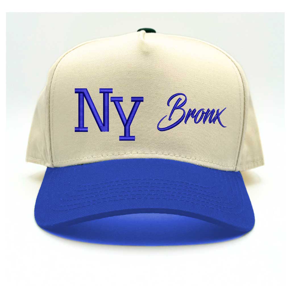 Natural/Royal NY 3D Bronx 5-Panel Two-Tone Embroidered Baseball Cap with bold streetwear design - DSY Lifestyle