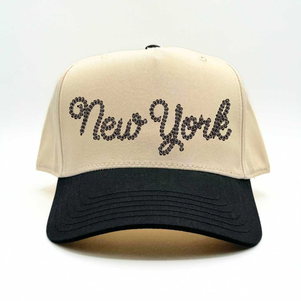 Natural Black embroidered 5-panel baseball cap with a two-tone design, featuring a structured fit and adjustable strap - DSY Lifestyle