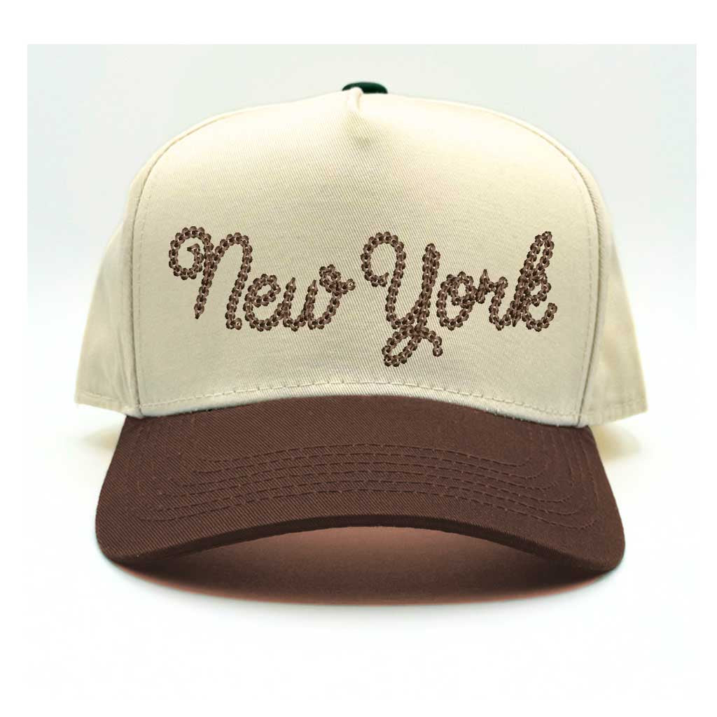 Natural Brown embroidered 5-panel baseball cap with a two-tone design, featuring a structured fit and adjustable strap - DSY Lifestyle