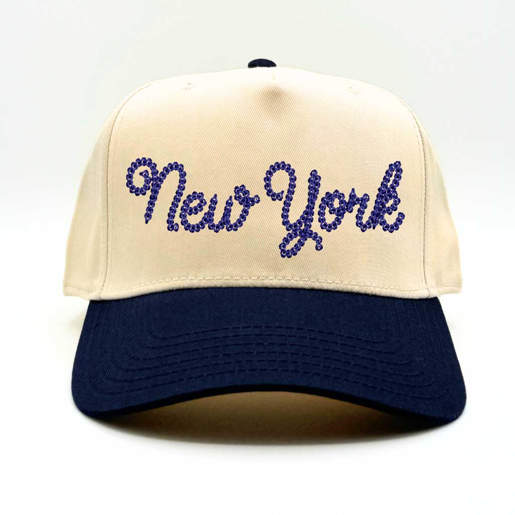 Natural Navy Blue embroidered 5-panel baseball cap with a two-tone design, featuring a structured fit and adjustable strap - DSY Lifestyle