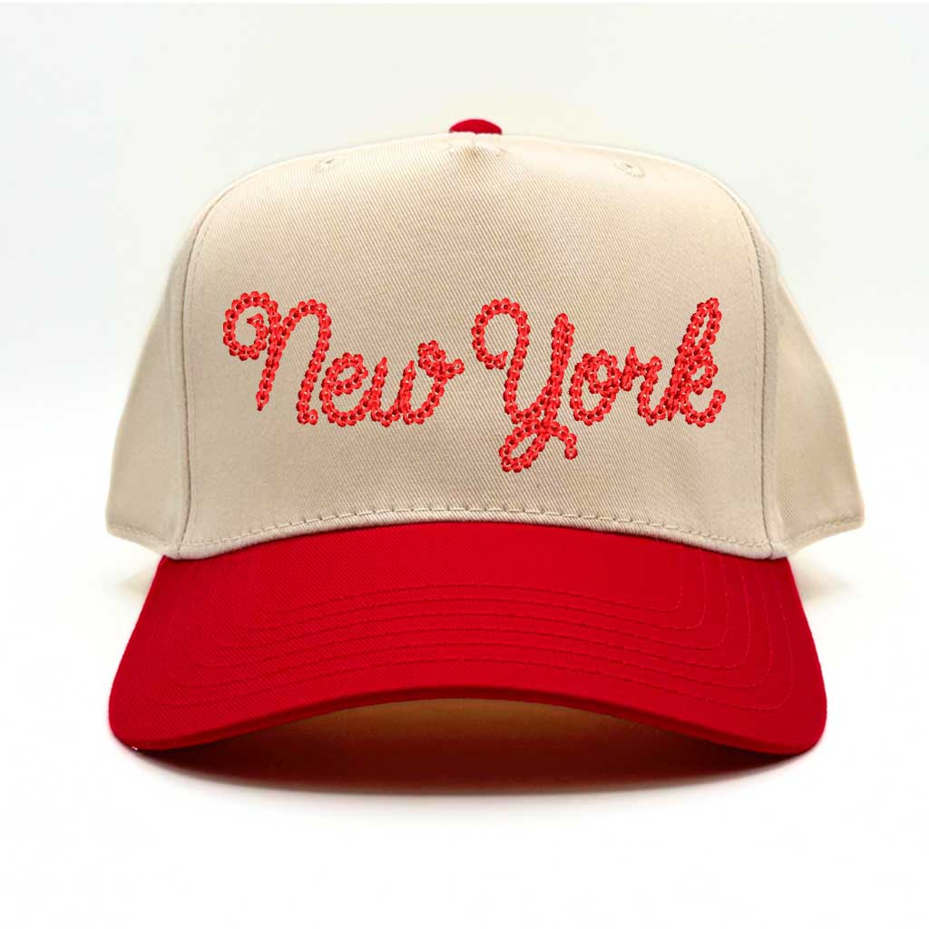 Natural Red embroidered 5-panel baseball cap with a two-tone design, featuring a structured fit and adjustable strap - DSY Lifestyle
