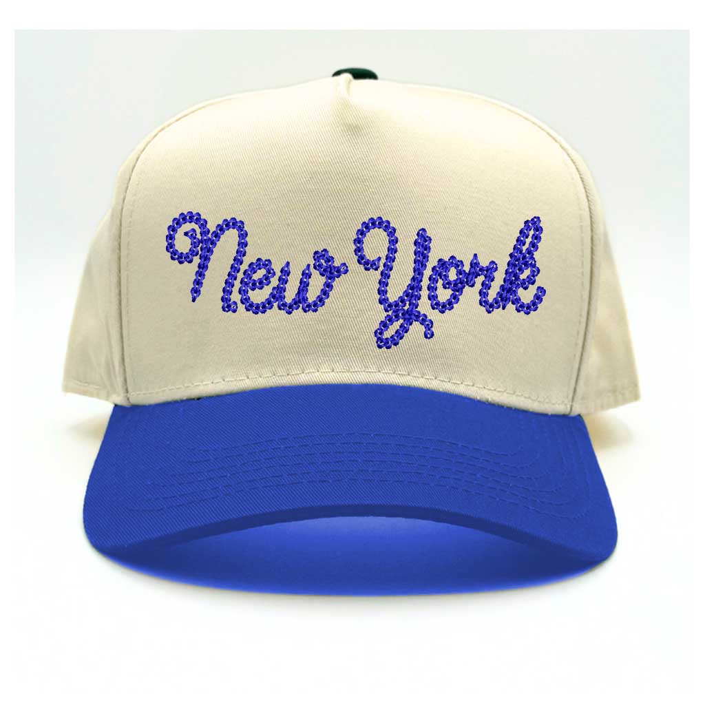 Natural Royal Blue embroidered 5-panel baseball cap with a two-tone design, featuring a structured fit and adjustable strap - DSY Lifestyle