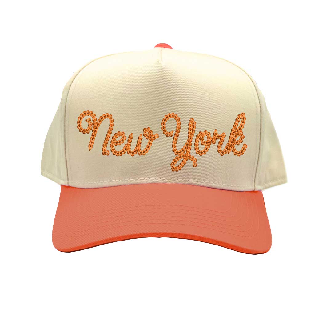 Natural Orange embroidered 5-panel baseball cap with a two-tone design, featuring a structured fit and adjustable strap - DSY Lifestyle