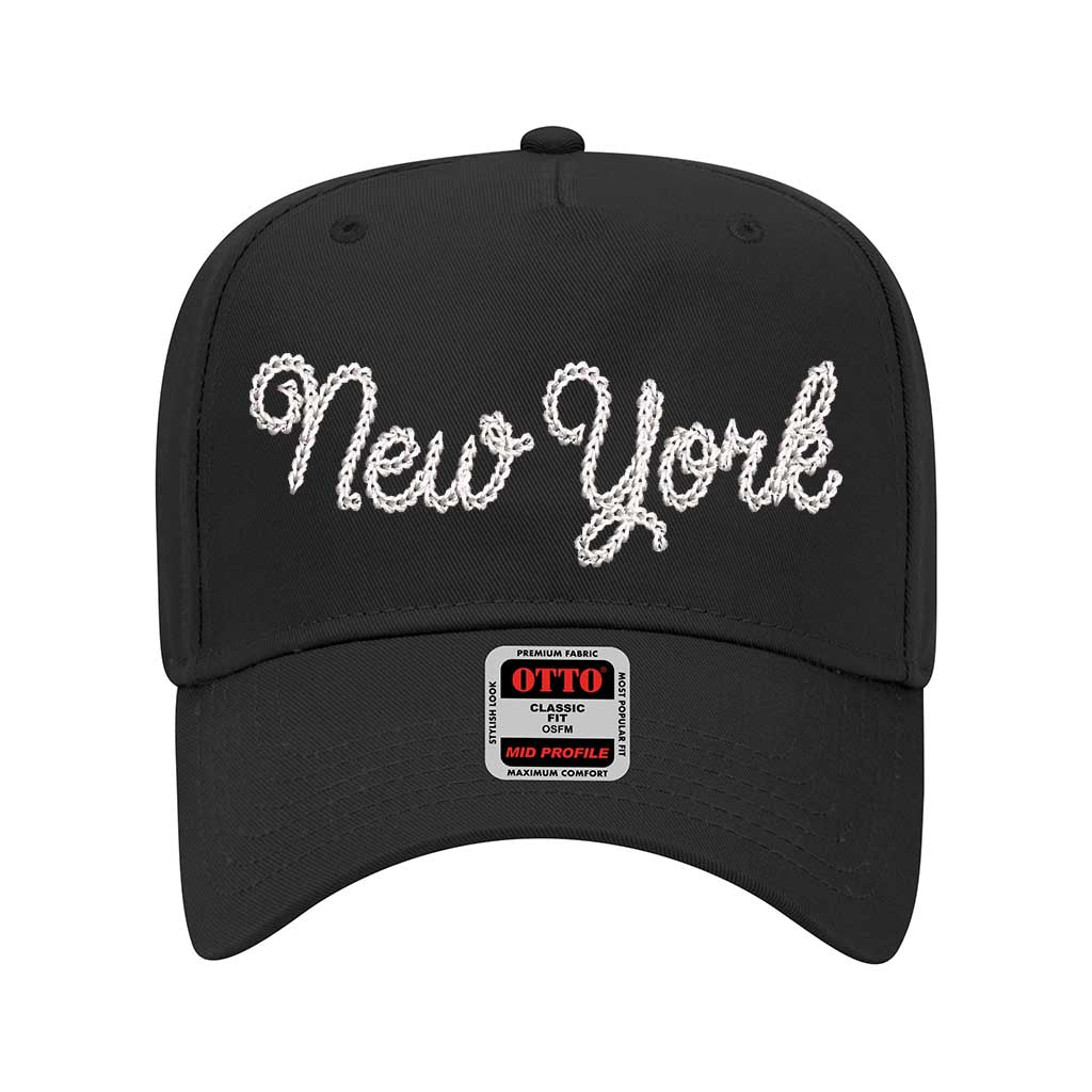 Black New York Chain Stitch Solid 5 Panel Baseball Hat – A bold, embroidered cap with a minimalist design, perfect for repping NYC in style – DSY Lifestyle