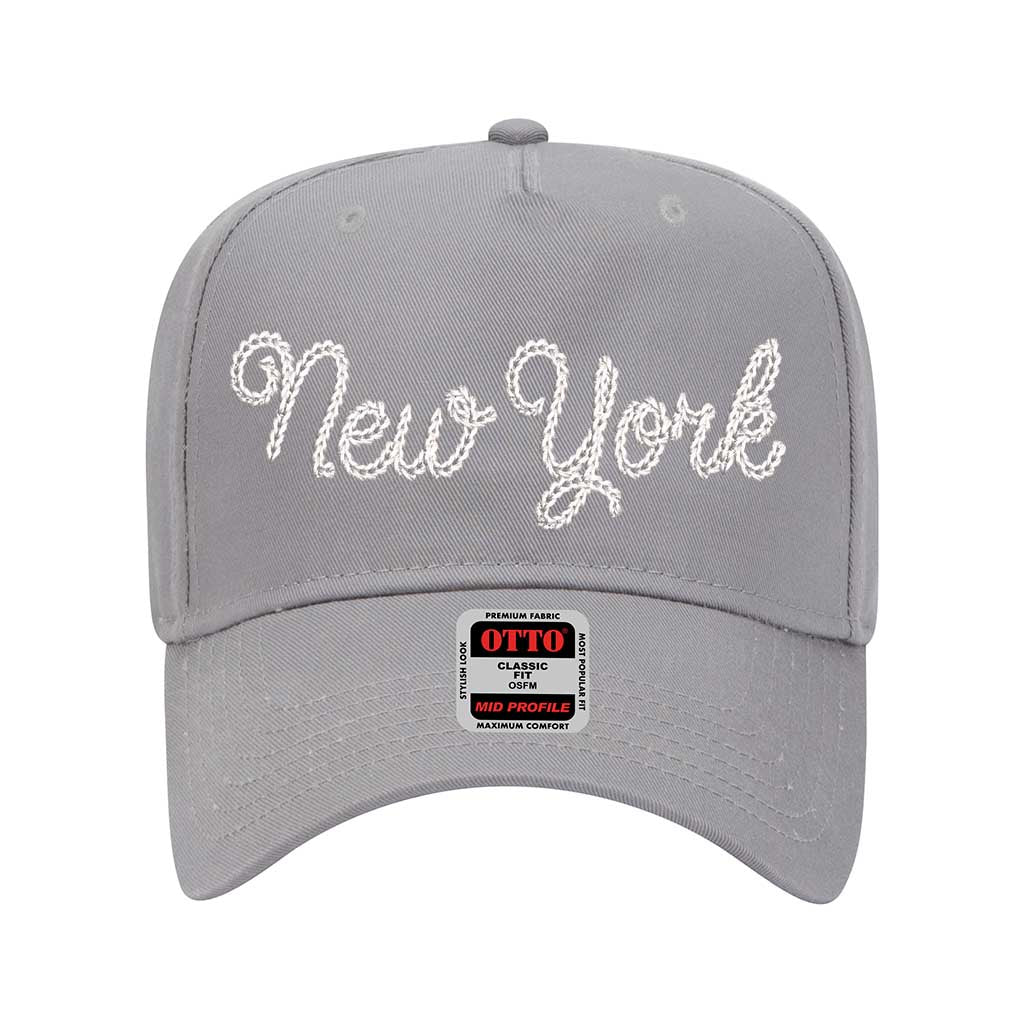 Gray New York Chain Stitch Solid 5 Panel Baseball Hat – A bold, embroidered cap with a minimalist design, perfect for repping NYC in style – DSY Lifestyle