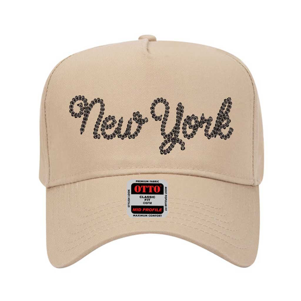 Khaki New York Chain Stitch Solid 5 Panel Baseball Hat – A bold, embroidered cap with a minimalist design, perfect for repping NYC in style – DSY Lifestyle