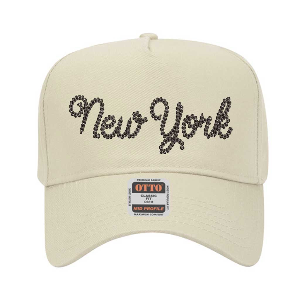 Natural New York Chain Stitch Solid 5 Panel Baseball Hat – A bold, embroidered cap with a minimalist design, perfect for repping NYC in style – DSY Lifestyle