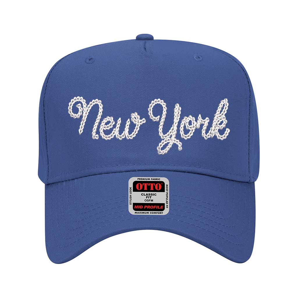 Royal Blue New York Chain Stitch Solid 5 Panel Baseball Hat – A bold, embroidered cap with a minimalist design, perfect for repping NYC in style – DSY Lifestyle