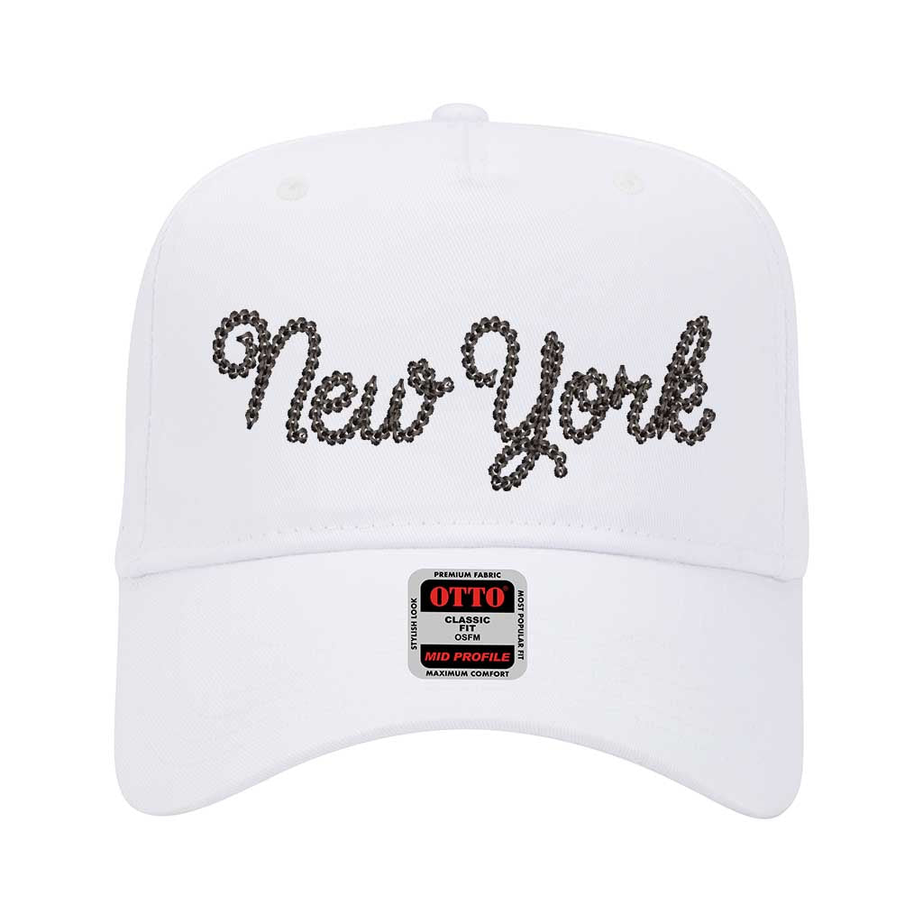 White New York Chain Stitch Solid 5 Panel Baseball Hat – A bold, embroidered cap with a minimalist design, perfect for repping NYC in style – DSY Lifestyle