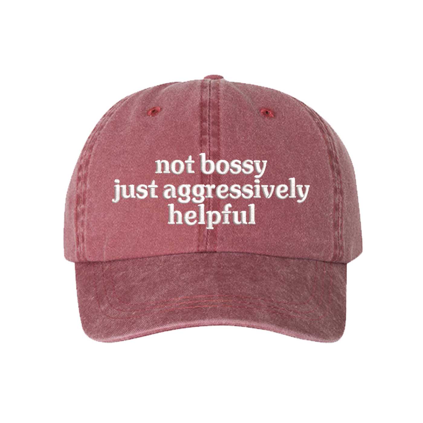 Wine Not Bossy Just Aggressively Helpful Washed Statement Baseball Hat – a washed, relaxed-fit statement cap designed for everyday comfort and real-life moods. Trendy, adjustable, and effortlessly stylish. - DSY Lifestyle
