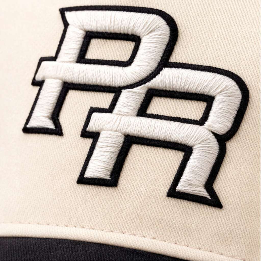 Close-up of a cap with embroidered PR Initials Puerto Rico DSY Lifestyle