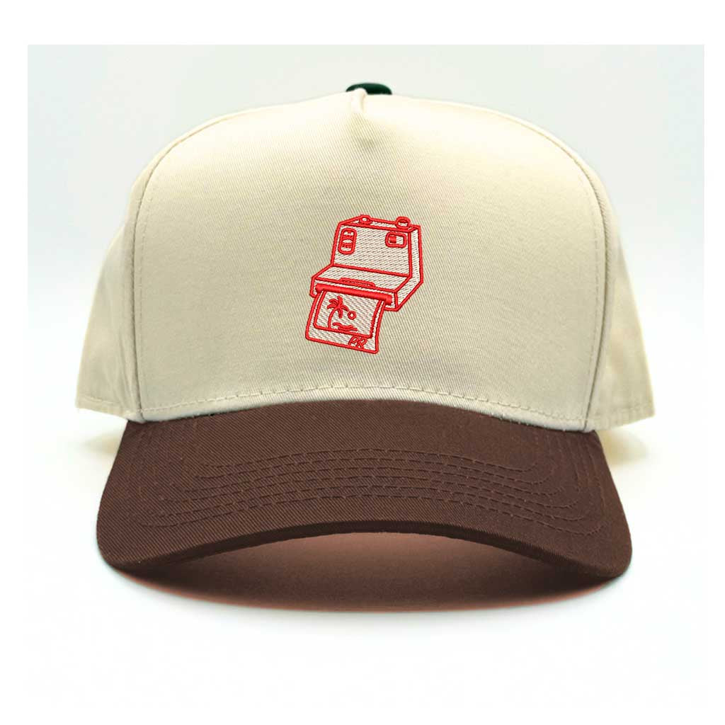 Natural/Brown bill Puerto Rico Camera 5-Panel Two-Tone Embroidered Baseball Hat with island-inspired design - DSY Lifestyle