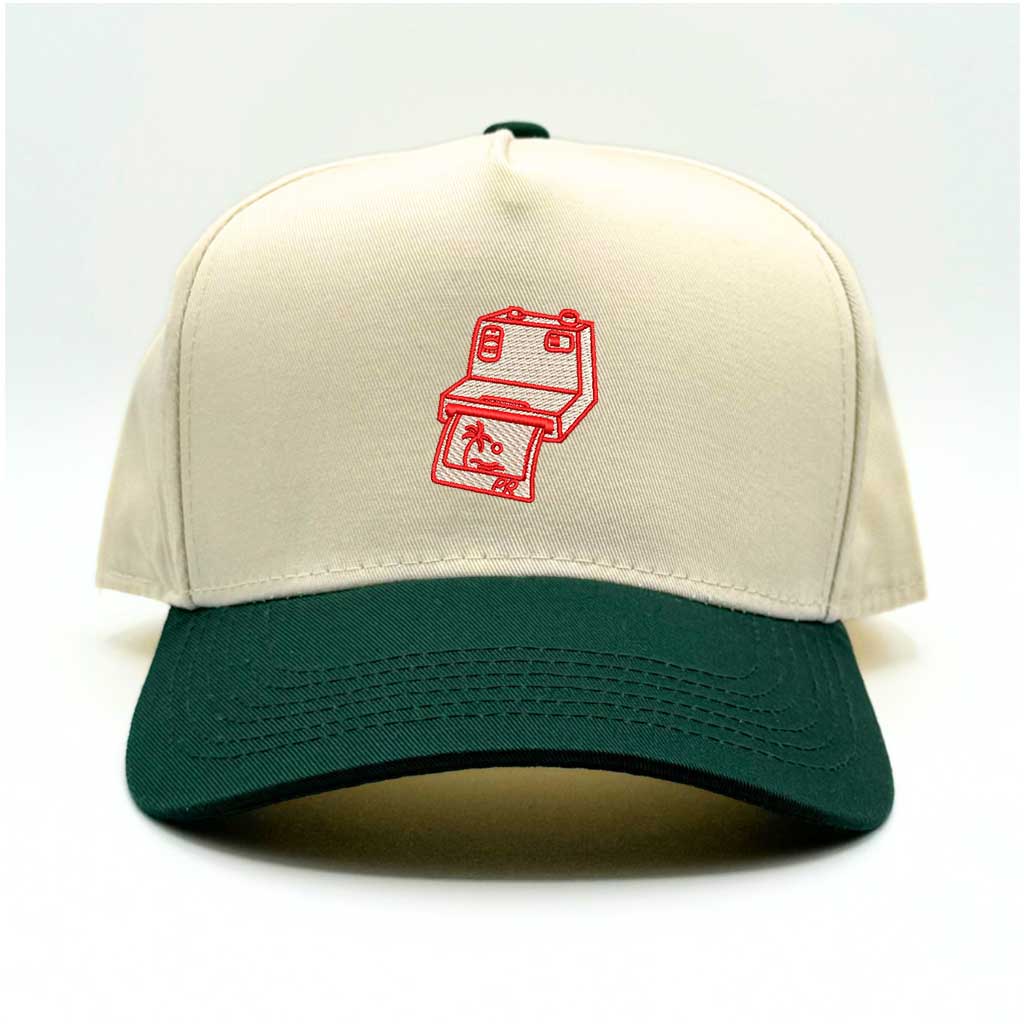 Natural/Forest Green bill Puerto Rico Camera 5-Panel Two-Tone Embroidered Baseball Hat with island-inspired design - DSY Lifestyle