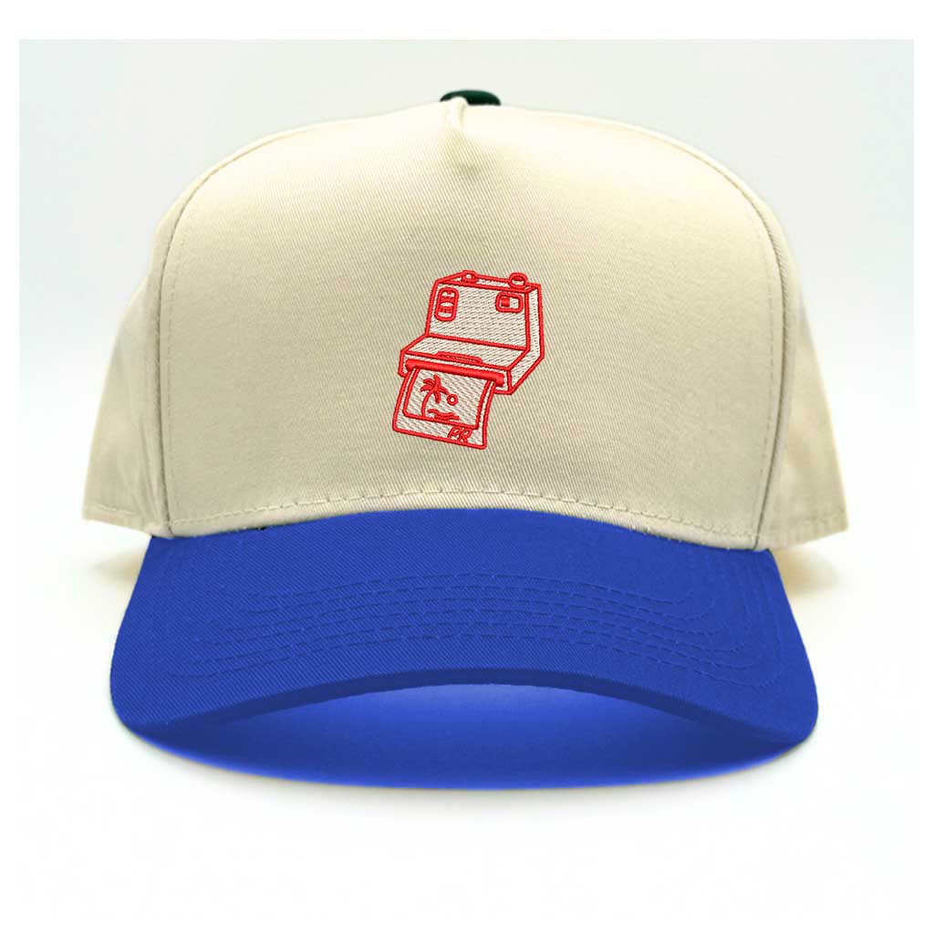 Natural/Royal Blue bill Puerto Rico Camera 5-Panel Two-Tone Embroidered Baseball Hat with island-inspired design - DSY Lifestyle