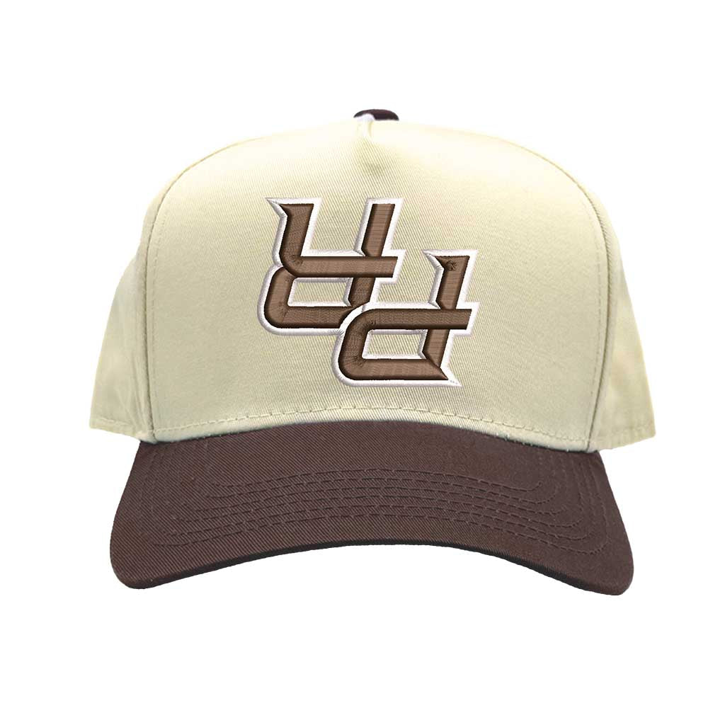 Natural Brown Detailed close-up of the premium 3D raised embroidery showing the textured upside-down PR initials on a contrast-colored cap. - DSY Lifestyle