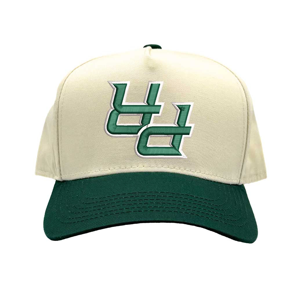 Natural Forest Green Detailed close-up of the premium 3D raised embroidery showing the textured upside-down PR initials on a contrast-colored cap. - DSY Lifestyle