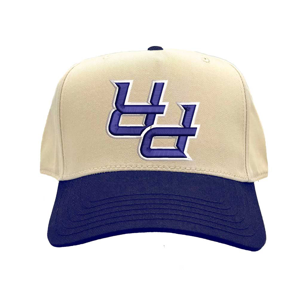 Natural Navy Blue Detailed close-up of the premium 3D raised embroidery showing the textured upside-down PR initials on a contrast-colored cap. - DSY Lifestyle