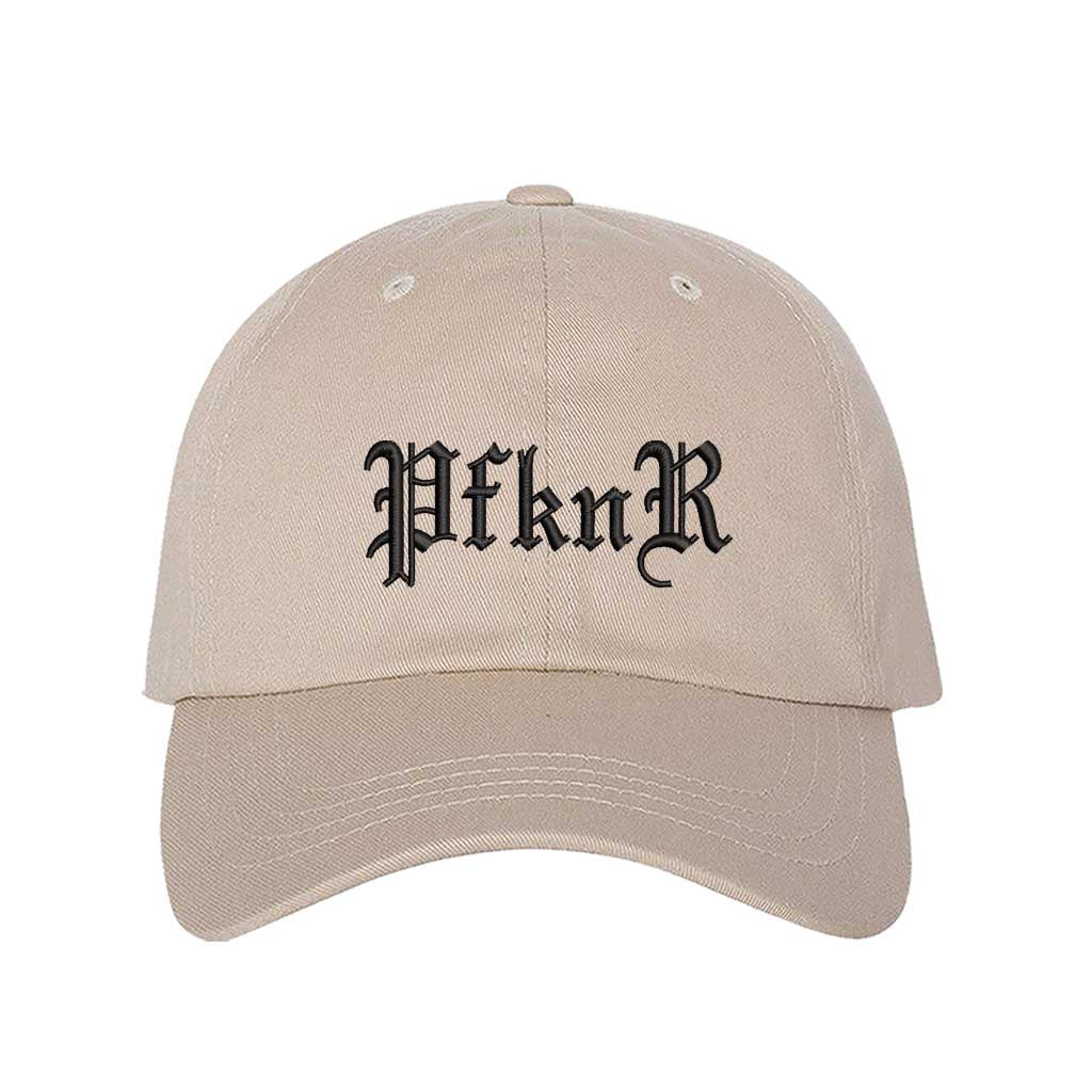 Stone embroidered baseball hat featuring "PFKNR" in bold lettering, designed for a confident and stylish streetwear look - DSY Lifestyle