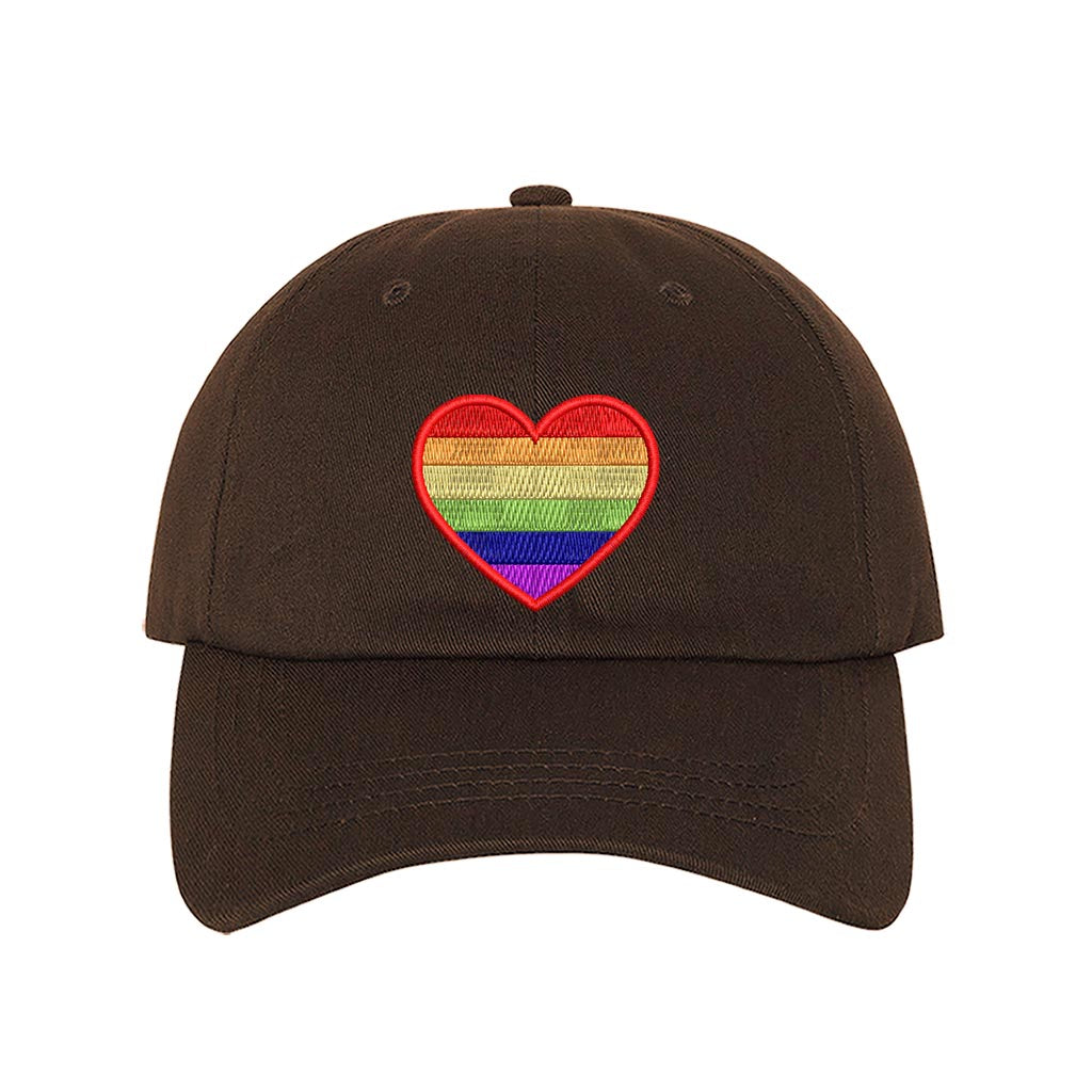 Brown baseball hat embroidered with a pride heart-DSY Lifestyle